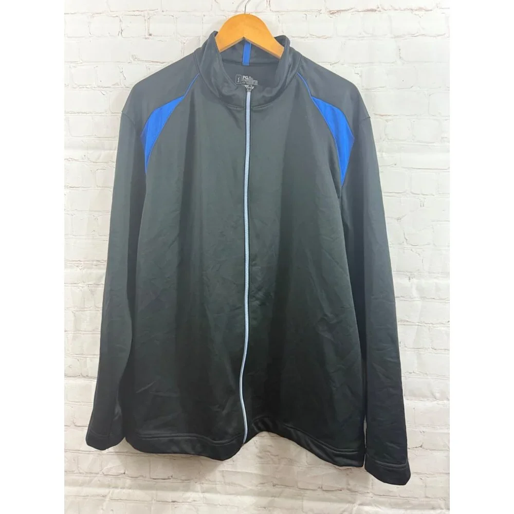 PGA Tour Golf Jacket Mens Size XL Black Blue Trim Full Zip Thick Mock Neck - Picture 1 of 8